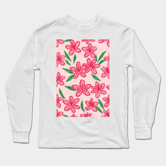 Pink Azalea flower pattern Long Sleeve T-Shirt by DewaJassin